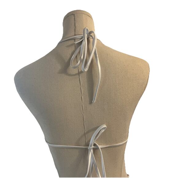 MakeMeChic Women's White Satin Bikini Swimsuit Triangle Halter Tie Back Thong M - Picture 5 of 8